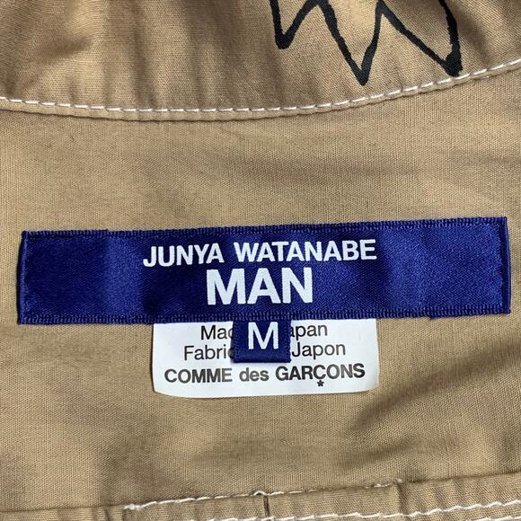 Size M Tan Black Graffiti Cotton Two Pockets Long Sleeve Shirt - Picture 11 of 13